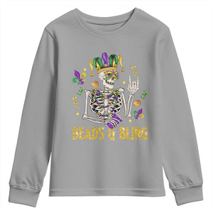 Mardi Gras Funny Skeleton Beads And Bling Youth Sweatshirt TS09 Sport Gray Print Your Wear