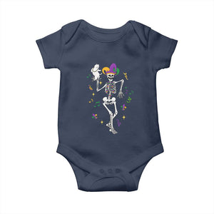 Mardi Gras Funny Jester Skeleton Dancing With Cat Baby Onesie TS09 Navy Print Your Wear