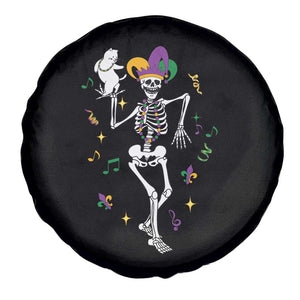Mardi Gras Funny Jester Skeleton Dancing With Cat Spare Tire Cover TS09 Print Your Wear