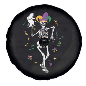 Mardi Gras Funny Jester Skeleton Dancing With Cat Spare Tire Cover TS09 Print Your Wear