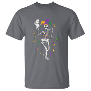 Mardi Gras Funny Jester Skeleton Dancing With Cat T Shirt TS09 Charcoal Printyourwear