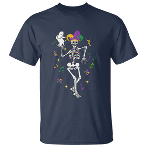 Mardi Gras Funny Jester Skeleton Dancing With Cat T Shirt TS09 Navy Printyourwear