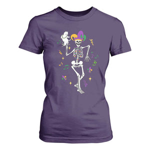 Mardi Gras Funny Jester Skeleton Dancing With Cat T Shirt For Women TS09 Purple Print Your Wear