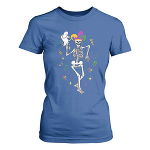 Mardi Gras Funny Jester Skeleton Dancing With Cat T Shirt For Women TS09 Royal Blue Print Your Wear