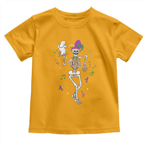 Mardi Gras Funny Jester Skeleton Dancing With Cat Toddler T Shirt TS09 Gold Print Your Wear