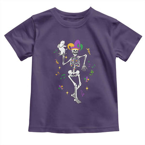 Mardi Gras Funny Jester Skeleton Dancing With Cat Toddler T Shirt TS09 Purple Print Your Wear