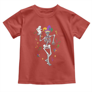 Mardi Gras Funny Jester Skeleton Dancing With Cat Toddler T Shirt TS09 Red Print Your Wear