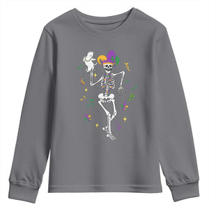 Mardi Gras Funny Jester Skeleton Dancing With Cat Youth Sweatshirt TS09 Charcoal Print Your Wear