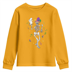 Mardi Gras Funny Jester Skeleton Dancing With Cat Youth Sweatshirt TS09 Gold Print Your Wear