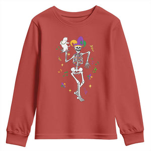 Mardi Gras Funny Jester Skeleton Dancing With Cat Youth Sweatshirt TS09 Red Print Your Wear