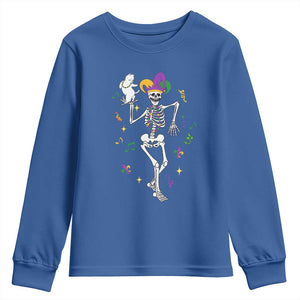 Mardi Gras Funny Jester Skeleton Dancing With Cat Youth Sweatshirt TS09 Royal Blue Print Your Wear