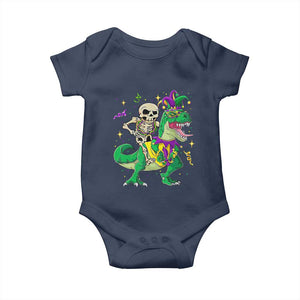 Mardi Gras Funny Skeleton On Dinosaur Jester Beads Baby Onesie TS09 Navy Print Your Wear