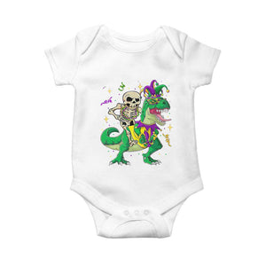 Mardi Gras Funny Skeleton On Dinosaur Jester Beads Baby Onesie TS09 White Print Your Wear