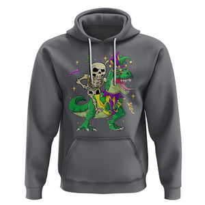 Mardi Gras Funny Skeleton On Dinosaur Jester Beads Hoodie TS09 Charcoal Printyourwear