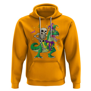 Mardi Gras Funny Skeleton On Dinosaur Jester Beads Hoodie TS09 Gold Printyourwear