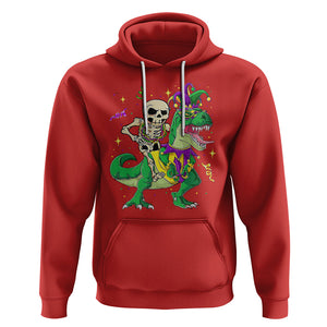Mardi Gras Funny Skeleton On Dinosaur Jester Beads Hoodie TS09 Red Printyourwear