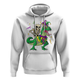 Mardi Gras Funny Skeleton On Dinosaur Jester Beads Hoodie TS09 White Printyourwear