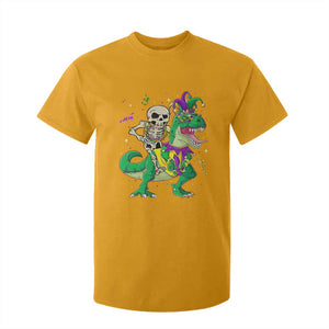 Mardi Gras Funny Skeleton On Dinosaur Jester Beads T Shirt For Kid TS09 Gold Print Your Wear