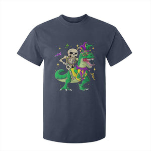 Mardi Gras Funny Skeleton On Dinosaur Jester Beads T Shirt For Kid TS09 Navy Print Your Wear