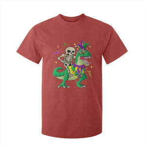 Mardi Gras Funny Skeleton On Dinosaur Jester Beads T Shirt For Kid TS09 Red Print Your Wear