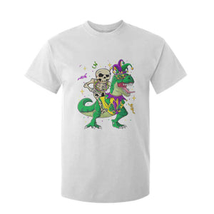 Mardi Gras Funny Skeleton On Dinosaur Jester Beads T Shirt For Kid TS09 White Print Your Wear