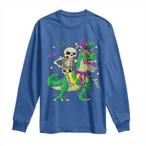 Mardi Gras Funny Skeleton On Dinosaur Jester Beads Long Sleeve Shirt TS09 Royal Blue Print Your Wear