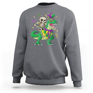 Mardi Gras Funny Skeleton On Dinosaur Jester Beads Sweatshirt TS09 Charcoal Printyourwear