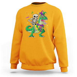 Mardi Gras Funny Skeleton On Dinosaur Jester Beads Sweatshirt TS09 Gold Printyourwear