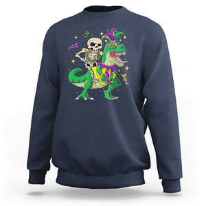Mardi Gras Funny Skeleton On Dinosaur Jester Beads Sweatshirt TS09 Navy Printyourwear