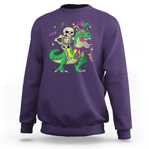 Mardi Gras Funny Skeleton On Dinosaur Jester Beads Sweatshirt TS09 Purple Printyourwear