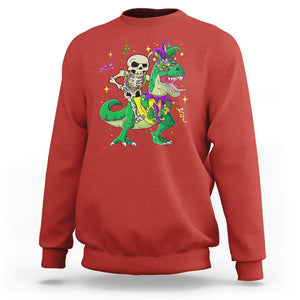 Mardi Gras Funny Skeleton On Dinosaur Jester Beads Sweatshirt TS09 Red Printyourwear