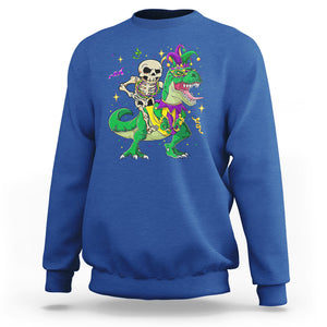 Mardi Gras Funny Skeleton On Dinosaur Jester Beads Sweatshirt TS09 Royal Blue Printyourwear