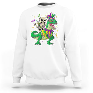 Mardi Gras Funny Skeleton On Dinosaur Jester Beads Sweatshirt TS09 White Printyourwear