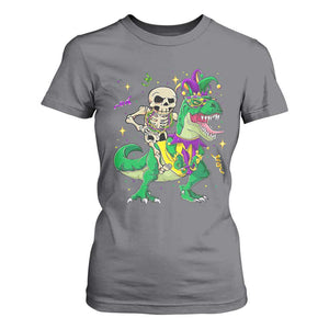 Mardi Gras Funny Skeleton On Dinosaur Jester Beads T Shirt For Women TS09 Charcoal Print Your Wear