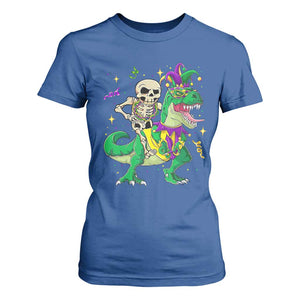 Mardi Gras Funny Skeleton On Dinosaur Jester Beads T Shirt For Women TS09 Royal Blue Print Your Wear