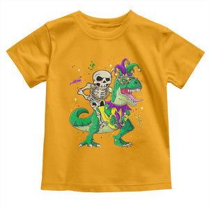 Mardi Gras Funny Skeleton On Dinosaur Jester Beads Toddler T Shirt TS09 Gold Print Your Wear