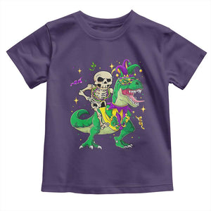 Mardi Gras Funny Skeleton On Dinosaur Jester Beads Toddler T Shirt TS09 Purple Print Your Wear