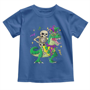 Mardi Gras Funny Skeleton On Dinosaur Jester Beads Toddler T Shirt TS09 Royal Blue Print Your Wear
