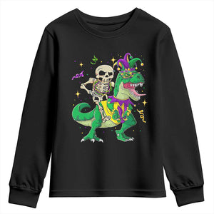 Mardi Gras Funny Skeleton On Dinosaur Jester Beads Youth Sweatshirt TS09 Black Print Your Wear