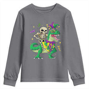 Mardi Gras Funny Skeleton On Dinosaur Jester Beads Youth Sweatshirt TS09 Charcoal Print Your Wear