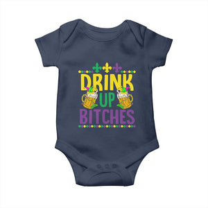 Mardi Gras Baby Onesie Drink Up Bitch Funny Drinking Team TS09 Navy Print Your Wear