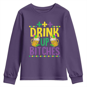 Mardi Gras Youth Sweatshirt Drink Up Bitch Funny Drinking Team TS09 Purple Print Your Wear