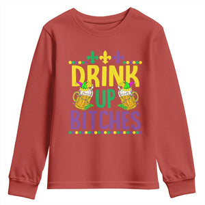 Mardi Gras Youth Sweatshirt Drink Up Bitch Funny Drinking Team TS09 Red Print Your Wear
