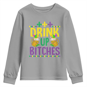 Mardi Gras Youth Sweatshirt Drink Up Bitch Funny Drinking Team TS09 Sport Gray Print Your Wear