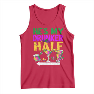 Mardi Gras Couple Matching Tank Top He's My Drunker Half TS09 Red Print Your Wear