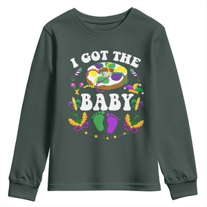 Mardi Gras Youth Sweatshirt I Got The Baby Funny Pregnancy Announcement TS09 Dark Forest Green Print Your Wear