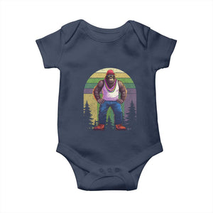 Funny Mardi Gras Bigfoot Sasquatch Funny Fat Tuesday Parade Baby Onesie TS09 Navy Print Your Wear