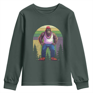 Funny Mardi Gras Bigfoot Sasquatch Funny Fat Tuesday Parade Youth Sweatshirt TS09 Dark Forest Green Print Your Wear