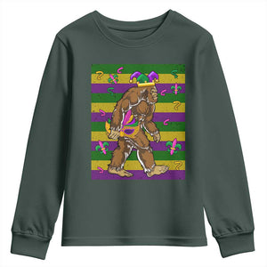 Mardi Gras Bigfoot Sasquatch Funny Fat Tuesday Parade Youth Sweatshirt TS09 Dark Forest Green Print Your Wear