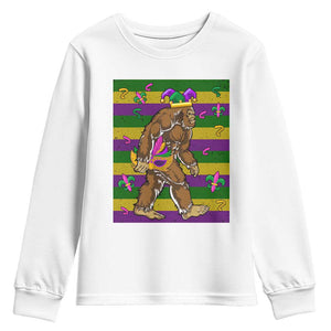 Mardi Gras Bigfoot Sasquatch Funny Fat Tuesday Parade Youth Sweatshirt TS09 White Print Your Wear